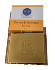 Carrot & Turmeric Bar Soap with white background and box, premium Black-owned skincare