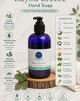 Bayou Breeze hand soap bottle with ingredients list on a natural background
