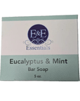 Front of Eucalyptus & Mint Bar Soap packaging highlighting natural ingredients for sensitive skin