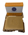 Carrot & Turmeric bar soap with packaging on a white background
