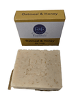 Oatmeal & Honey bar soap with packaging on a white background