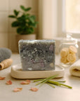 Handmade Confetti Soap bar with natural ingredients on a soap dish, eco-friendly skincare product.