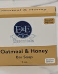 E&E Essentials Oatmeal & Honey Bar Soap packaging, coconut oil free, sensitive skin labeling visible