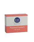 E & E Essentials Patchouli Bar Soap packaging on marble, moisturizing, vegan, for sensitive skin