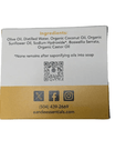 Frankincense Bar Soap ingredients label showing natural oils and contact information.