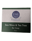 Sea Moss & Tea Tree Bar Soap packaging with natural skincare benefits for sensitive skin.