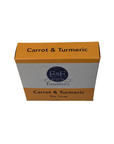 Carrot & Turmeric Bar Soap in packaging, powerful turmeric soap for fading acne scars and reducing hyperpigmentation.