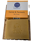 Natural bar soap with carrot and turmeric for glowing skin, offering a refreshing cleansing experience.