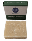 Sea Moss & Tea Tree Bar Soap in packaging, natural skincare product for sensitive skin.