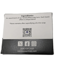 Eco-friendly and handmade Confetti Soap package with social media icons and QR code.