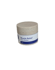 Muscle Relief Body Butter jar with natural ingredients for soothing sore muscles and hydrating skin.