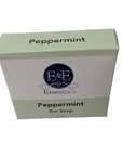 Peppermint bar soap packaging with E&E Essentials branding.