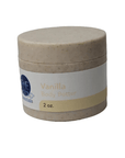 Vanilla body butter jar with nourishing whipped formula for sensitive skin.