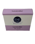 Lavender bar soap box with calming aroma, infused with premium essential oils, offers stress relief and nourishment.
