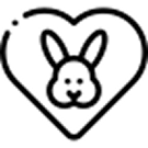 Heart-shaped logo with a rabbit inside, on a white background