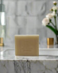 Frankincense Bar Soap on marble counter, designed for sensitive skin and deep hydration.