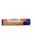 Sweet Orange Lip Balm tube with purple cap and moisturizing ingredients.