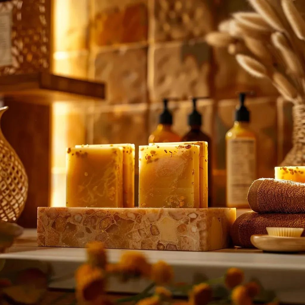 Natural turmeric soap promoting a youthful complexion for radiant, healthy skin