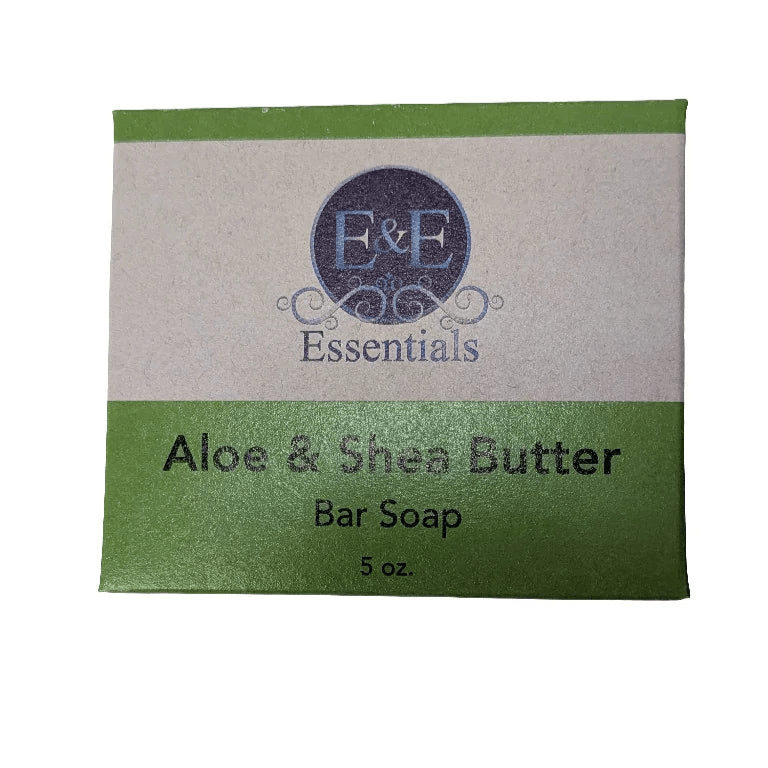 Aloe &amp; Shea Butter Bar Soap packaging showing cold-process, sulfate-free natural skincare
