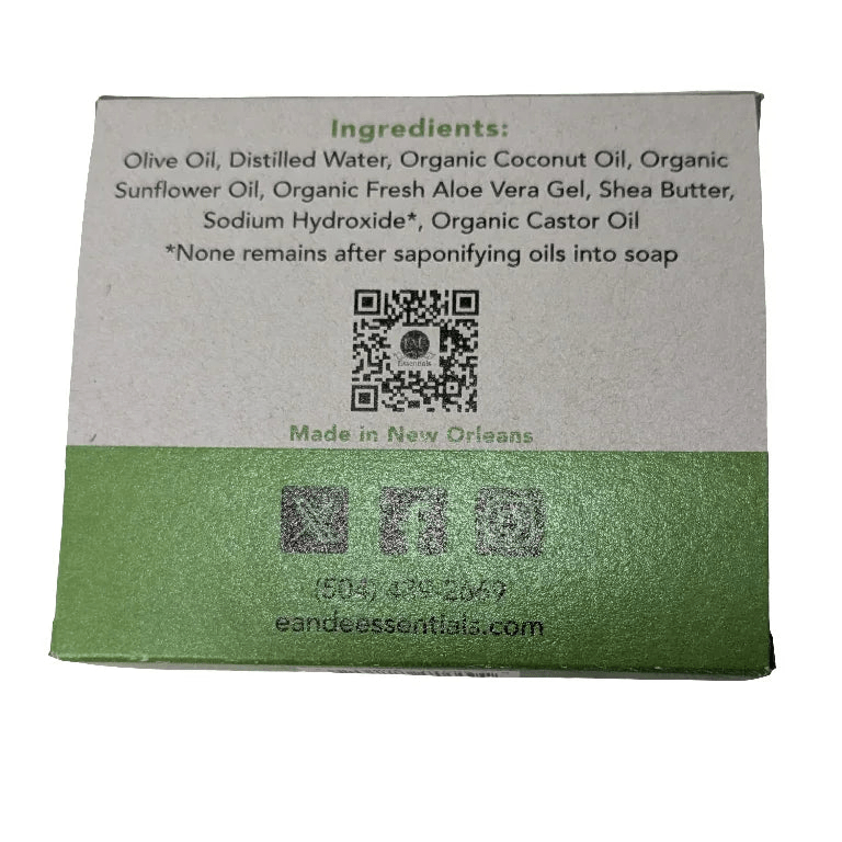 Aloe &amp; Shea Butter Bar Soap packaging with aloe vera and shea butter listed as natural ingredients