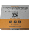 Carrot & Turmeric Bar Soap package displaying natural ingredient list and brand contact info