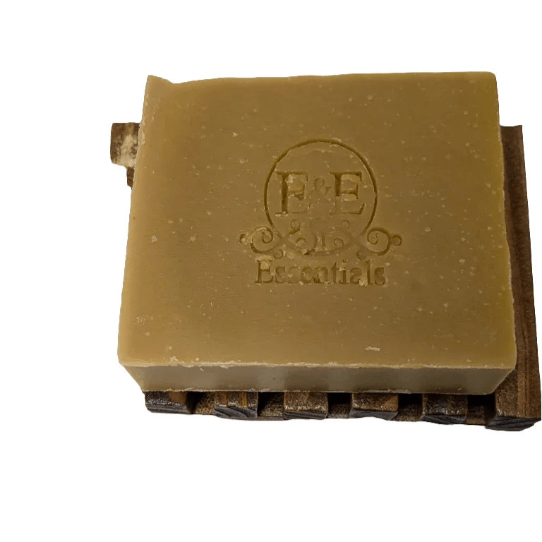 Carrot &amp; Turmeric Bar Soap on wood soap dish, ideal for daily natural acne and dark spot care