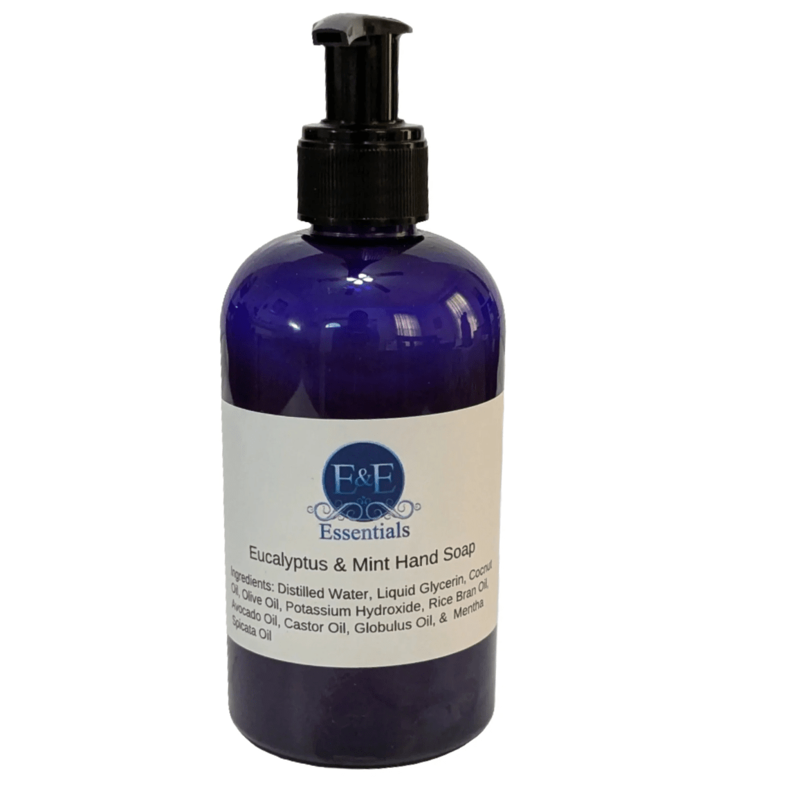 E & E Essentials Eucalyptus Mint Hand Soap bottle, natural hand soap for sensitive skin