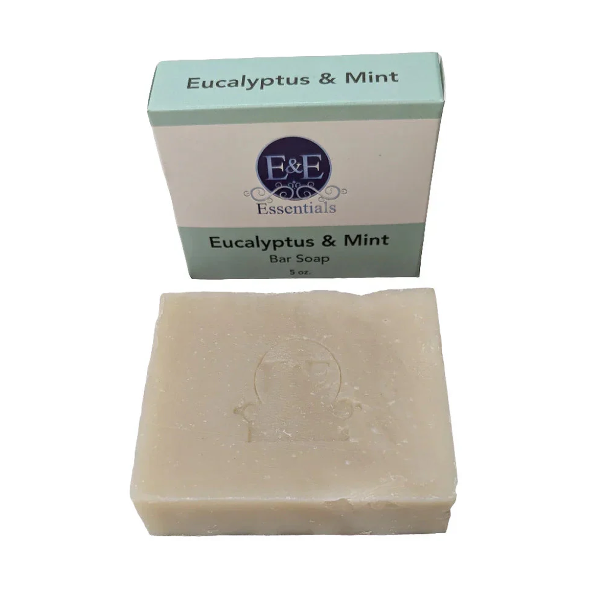 Eucalyptus & Mint bar soap with packaging on a white background