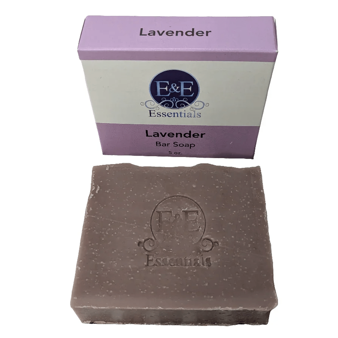 Lavender bar soap with packaging on a white background
