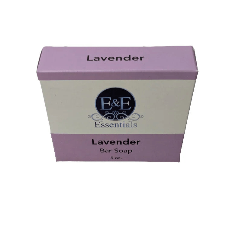 Lavender Bar Soap box view, highlights premium essential oil infusion and calming scent for relaxation
