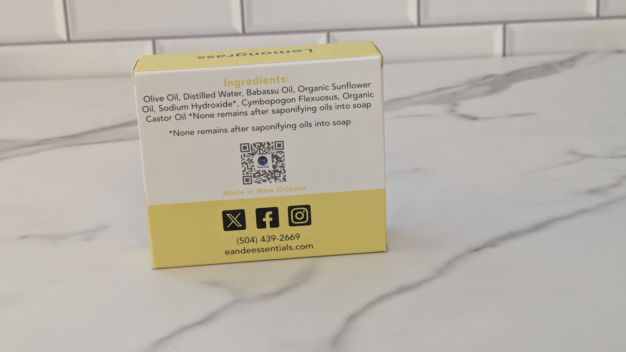Ingredient list for Lemongrass Bar Soap, coconut oil free, natural oils, safe for sensitive skin
