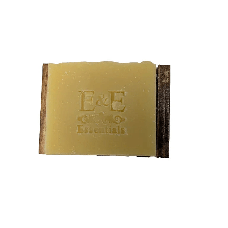 Lemongrass Bar Soap for sensitive skin on wooden soap holder, artisanal natural skincare by E &amp; E Essentials
