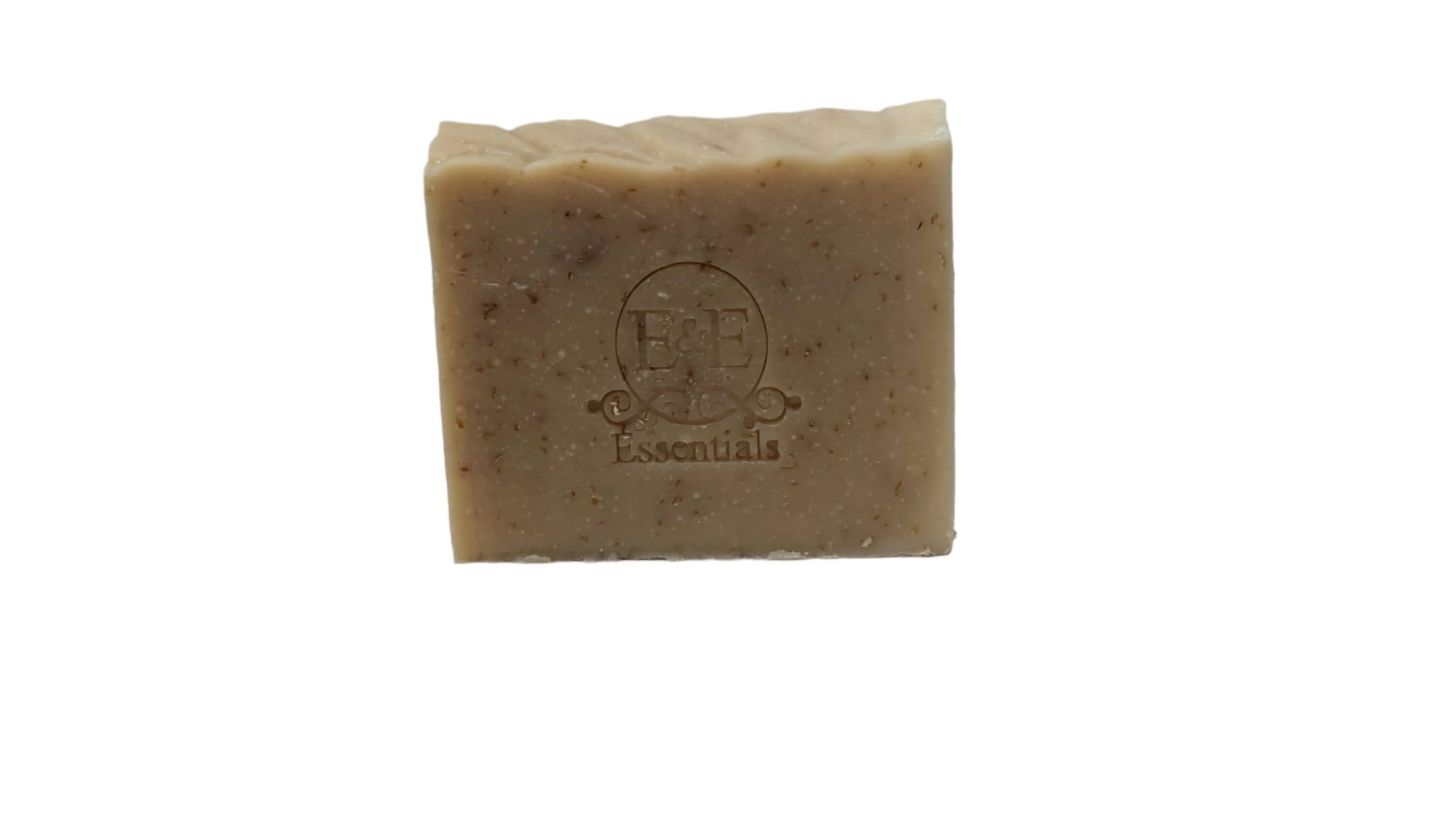 Close-up of Oatmeal &amp; Honey Bar Soap with its embossed logo