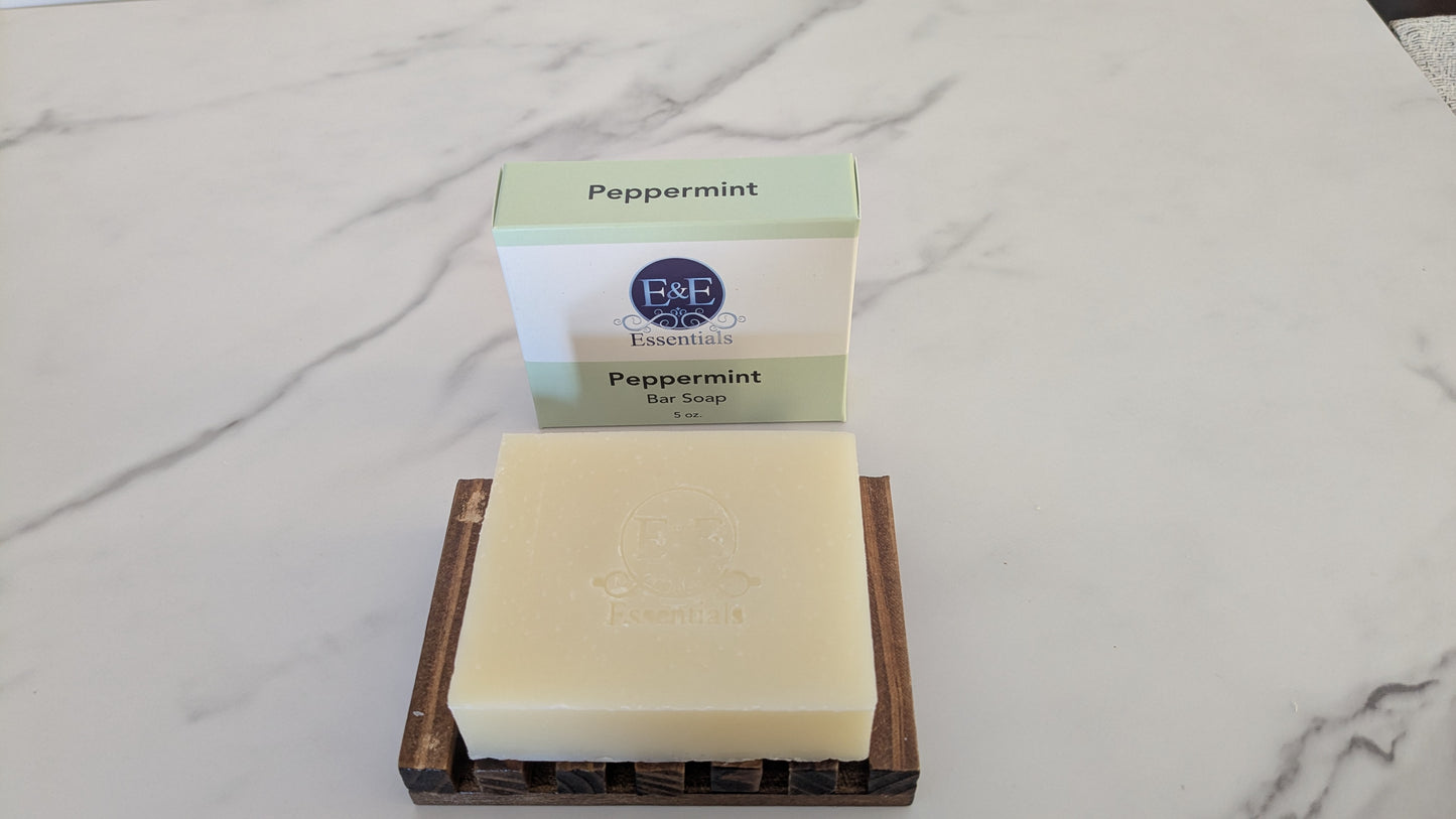 Peppermint bar soap displayed on a wooden surface