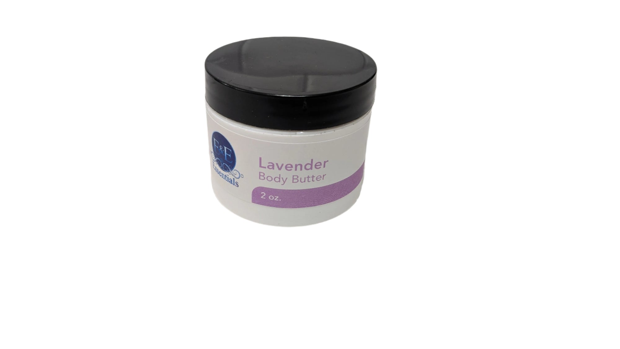 Lavender Body Butter in a jar with a blurred bathroom setting in the background