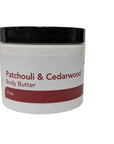 Close-up of Patchouli & Cedarwood Body Butter in a glass jar