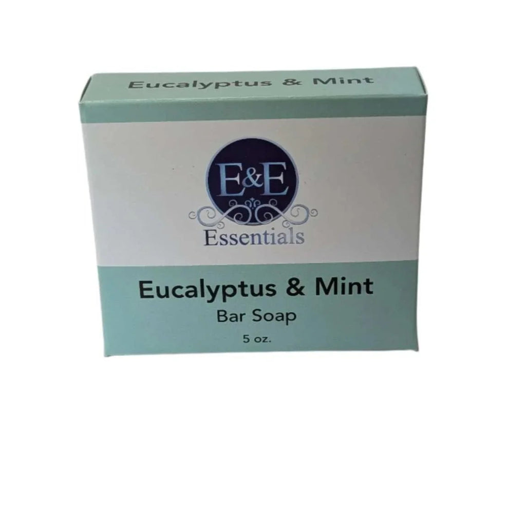 Eucalyptus & Mint Bar Soap packaging with E&E Essentials logo.