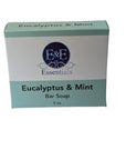 Eucalyptus & Mint Bar Soap in its packaging on a bathroom counter