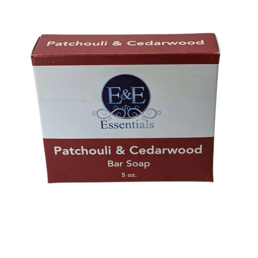Patchouli & Cedarwood Bar Soap packaging, moisturizing soap for dry skin, 5 oz.