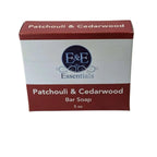 Patchouli & Cedarwood Bar Soap packaging, moisturizing soap for dry skin, 5 oz.
