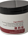 Patchouli & Cedarwood Body Butter jar showing full ingredients, natural skincare with essential oils