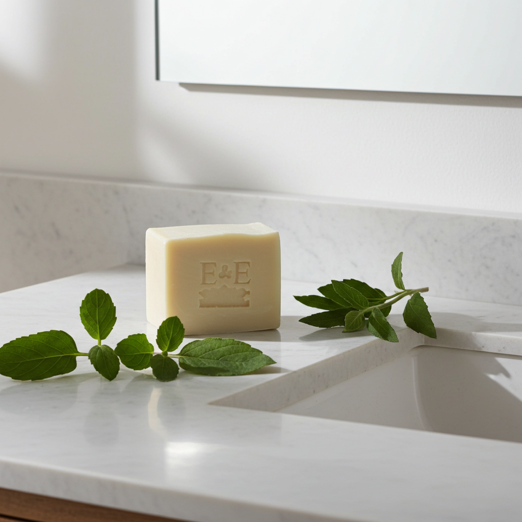 Patchouli Moisturizing Bar Soap by E & E Essentials, vegan, unscented, for sensitive skin, neutral surface