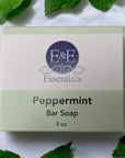 Peppermint Bar Soap with fresh mint leaves, natural skincare, moisturizing cold process soap