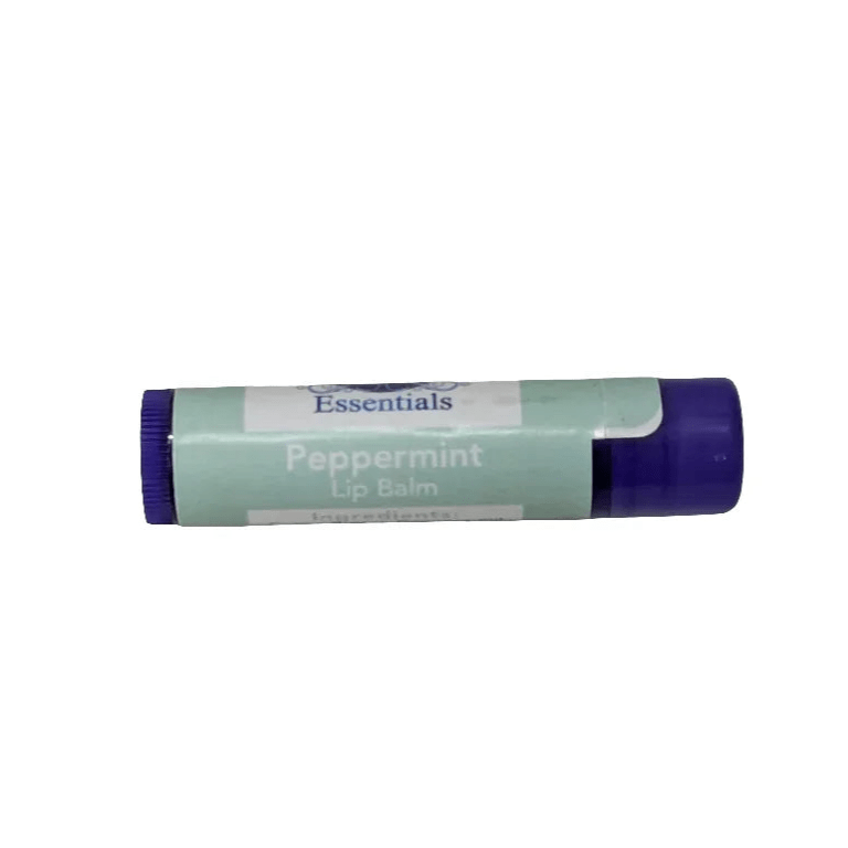 Peppermint lip balm stick for dry, chapped lips, labeled TSA-approved and enriched with organic oils