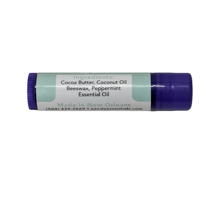 All-natural peppermint lip balm featuring beeswax and cocoa butter, ideal for daily moisture and winter lip care