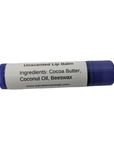 Unscented lip balm tube with blue cap, ideal for sensitive and dry lips care