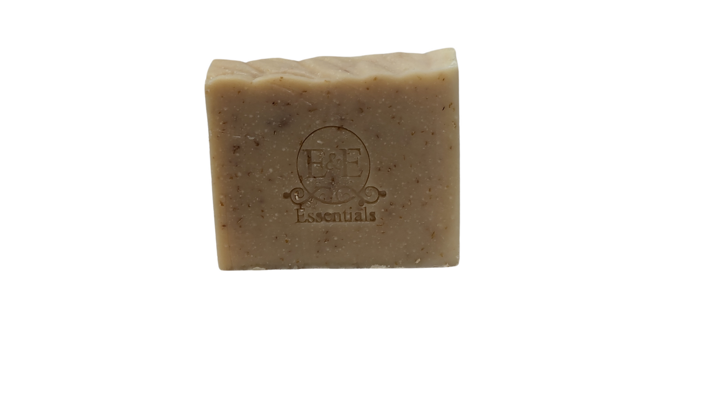 Oatmeal & Honey Bar Soap with brown packaging on a white background