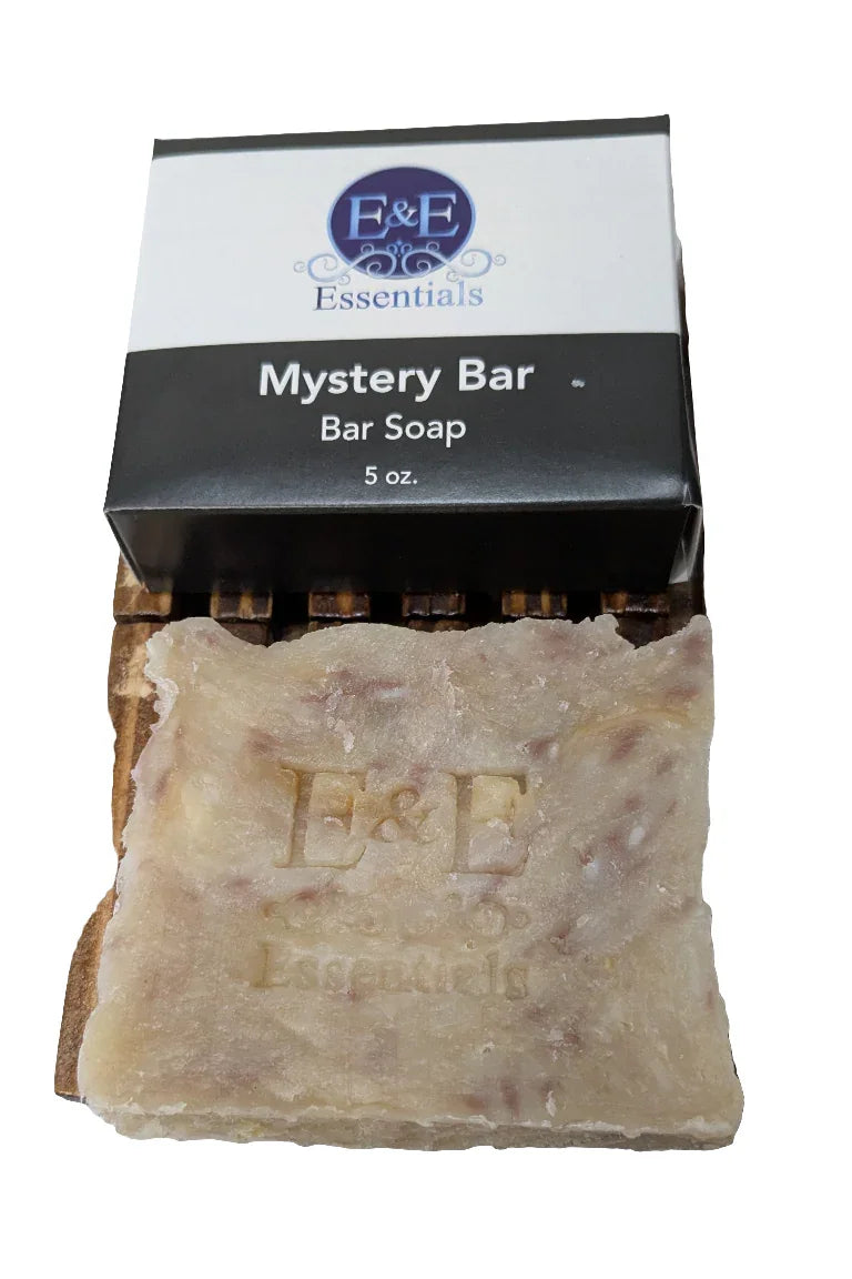 Eco-friendly Mystery Bar Soap with natural ingredients, handmade for gentle skincare, featuring unique designs and scents.