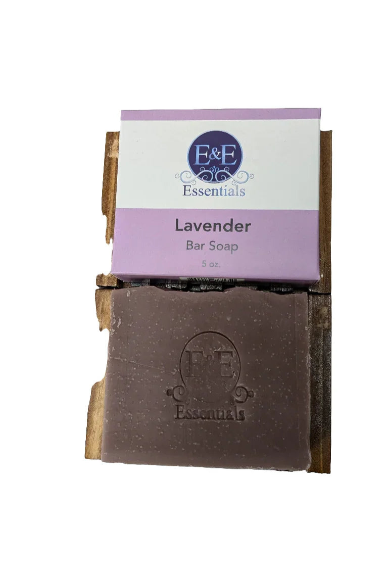 Lavender bar soap with essential oils, promoting stress relief and relaxation.