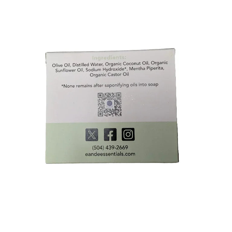 Peppermint Bar Soap packaging with ingredients list.